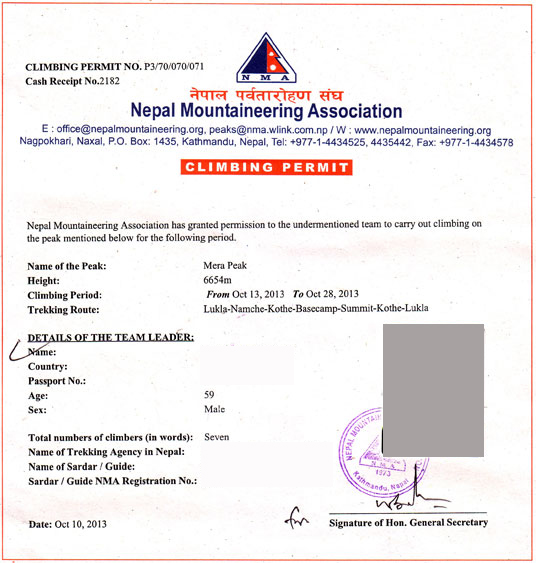 Mera Peak Climbing Permit